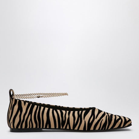 MARIA LUCA Zebra-Print Ballerina with Chain Ankle Strap