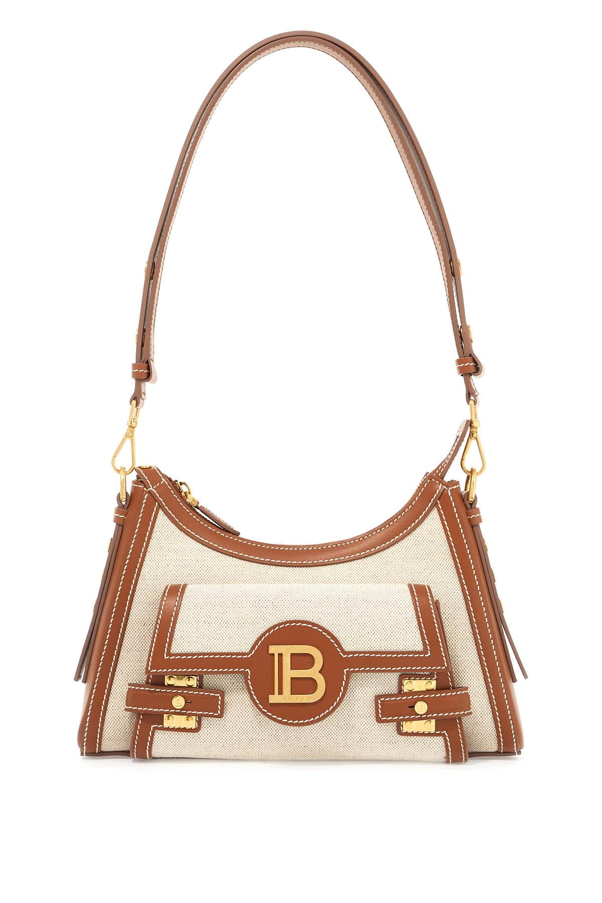 BALMAIN Chic Canvas & Leather Hobo Handbag with Gold-Tone Accents