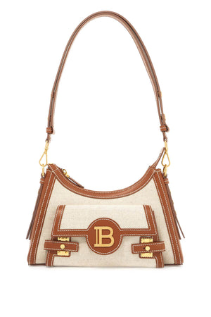 BALMAIN Chic Canvas & Leather Hobo Handbag with Gold-Tone Accents