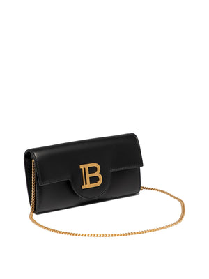 BALMAIN Luxurious Black Leather Wallet on Chain for Sophisticated Women