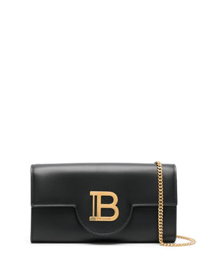 BALMAIN Luxurious Black Leather Wallet on Chain for Sophisticated Women