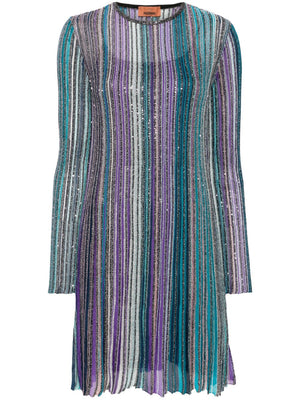 MISSONI Vibrant Striped Pleated Mini Dress with Sequin Details