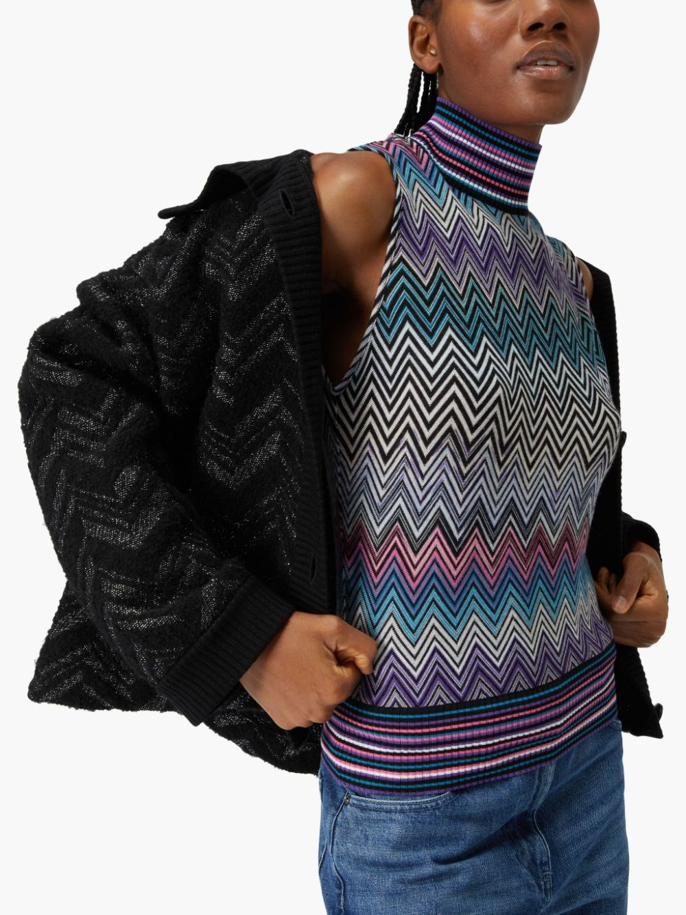 MISSONI Zigzag Wool Top with High Neck