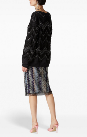 MISSONI Plunging V-Neck Knit Sweater with Sequin Detail