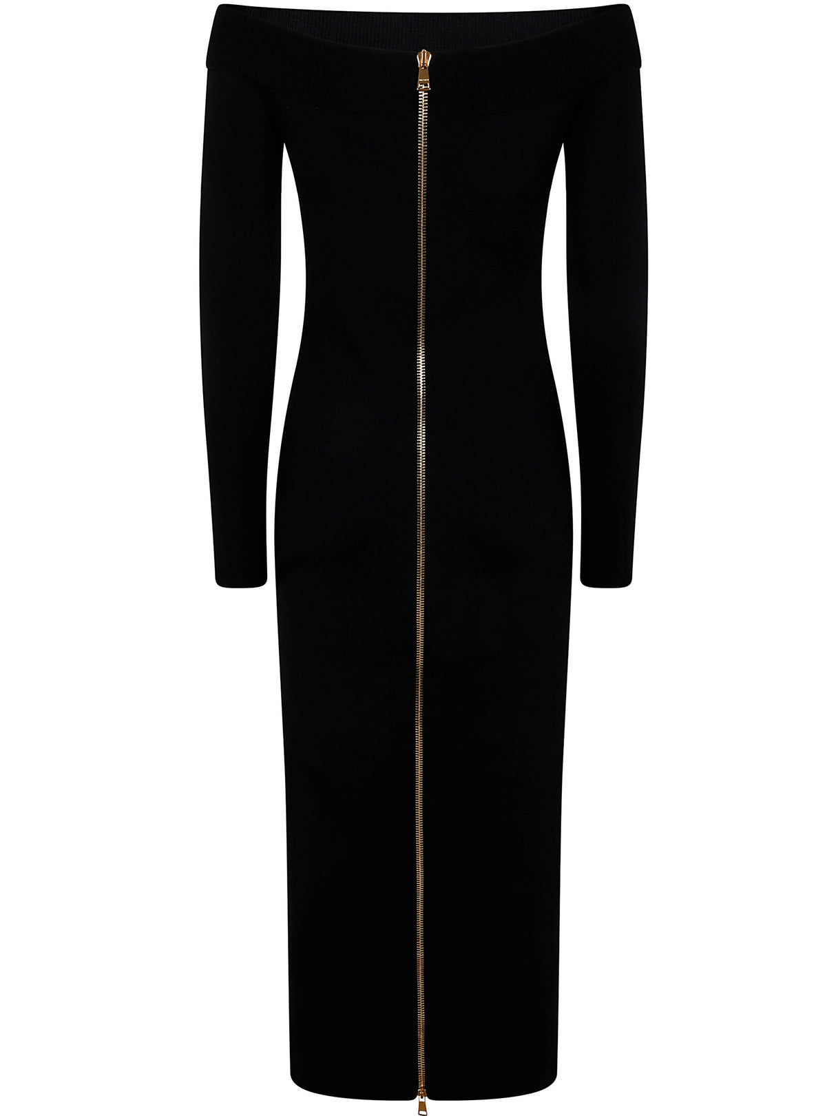 BALMAIN Double Collar Knit Zipped Midi Dress