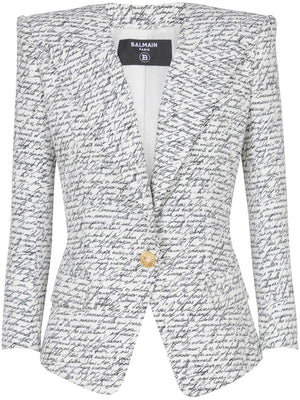 BALMAIN Love Letter Print Tailored Mini Jacket