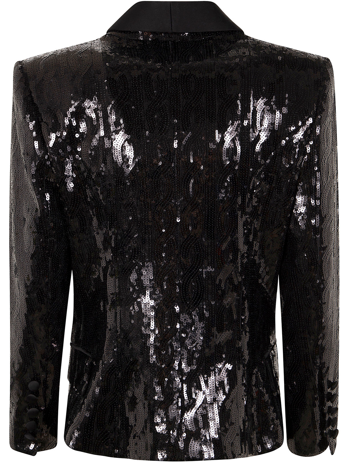 BALMAIN V-Neck Glitter Satin Tailored Jacket