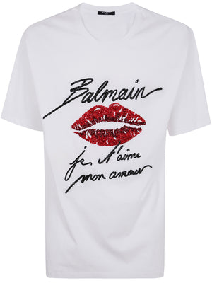 BALMAIN Embroidered Lips Graphic T-Shirt - Regular Fit