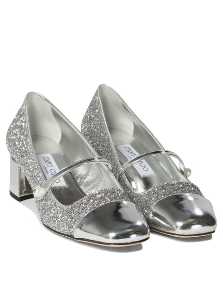 JIMMY CHOO Elegant Glittered Pumps - 45mm Wide Heel