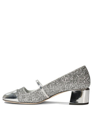 JIMMY CHOO Elegant Glittered Pumps - 45mm Wide Heel