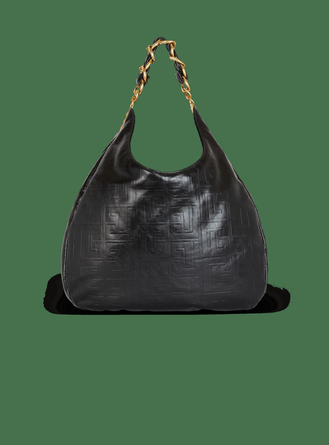 BALMAIN Soft Crinkled Leather Hobo Handbag - Large