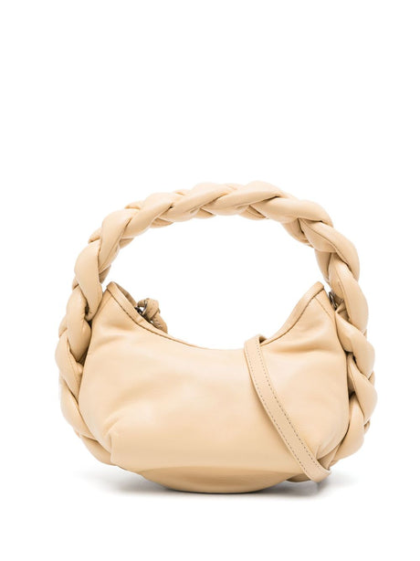 HEREU Mini Espiga Taupe Leather Crossbody Bag with Braided Handle and Detachable Strap