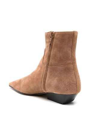 KHAITE Elegant Camel Square Toe Suede Boots