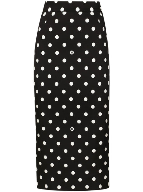 DOLCE & GABBANA Chic Black Mambo Midi Skirt with White Pots