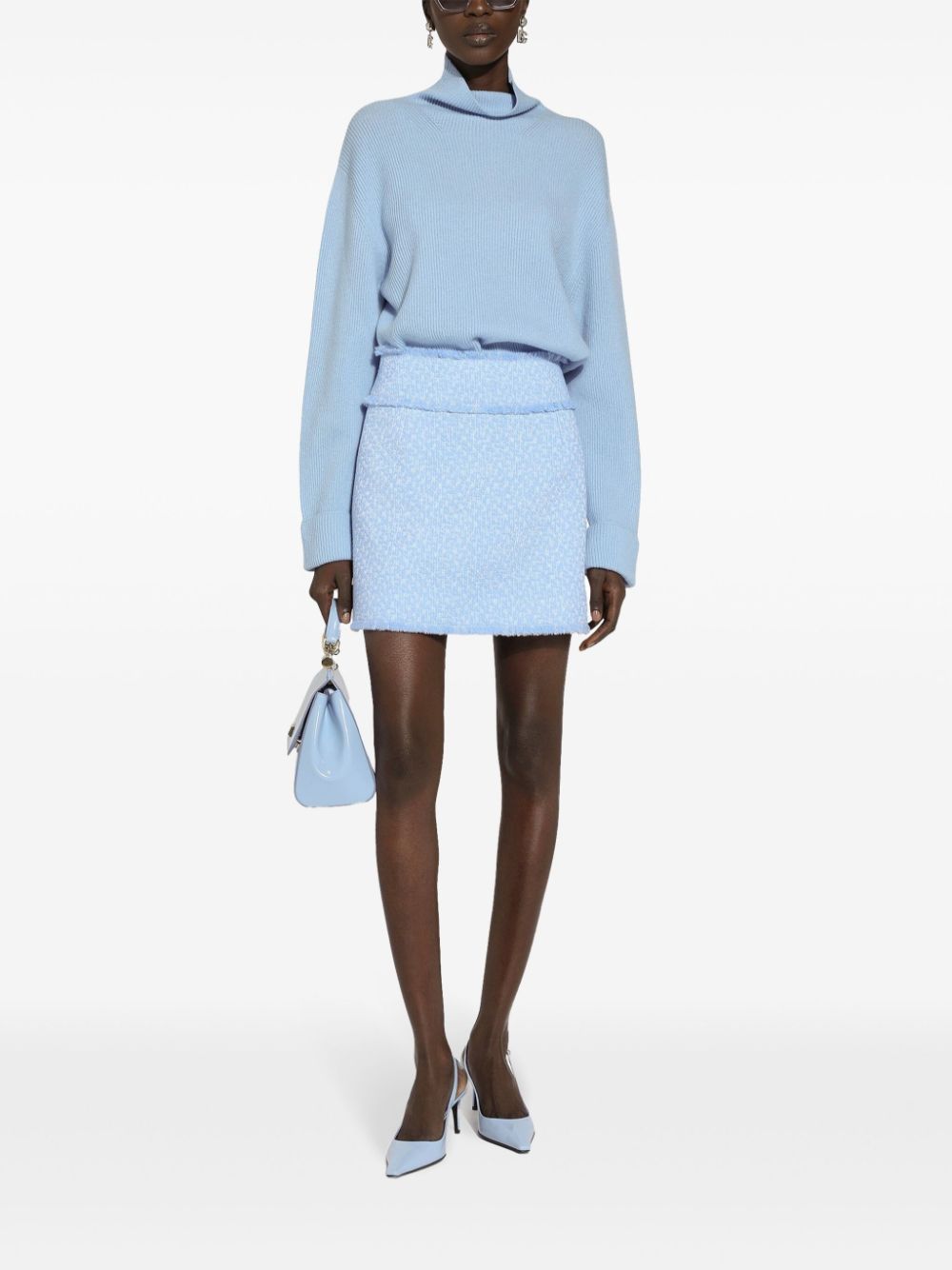 DOLCE & GABBANA Chic Sky Blue Tweed Mini Skirt