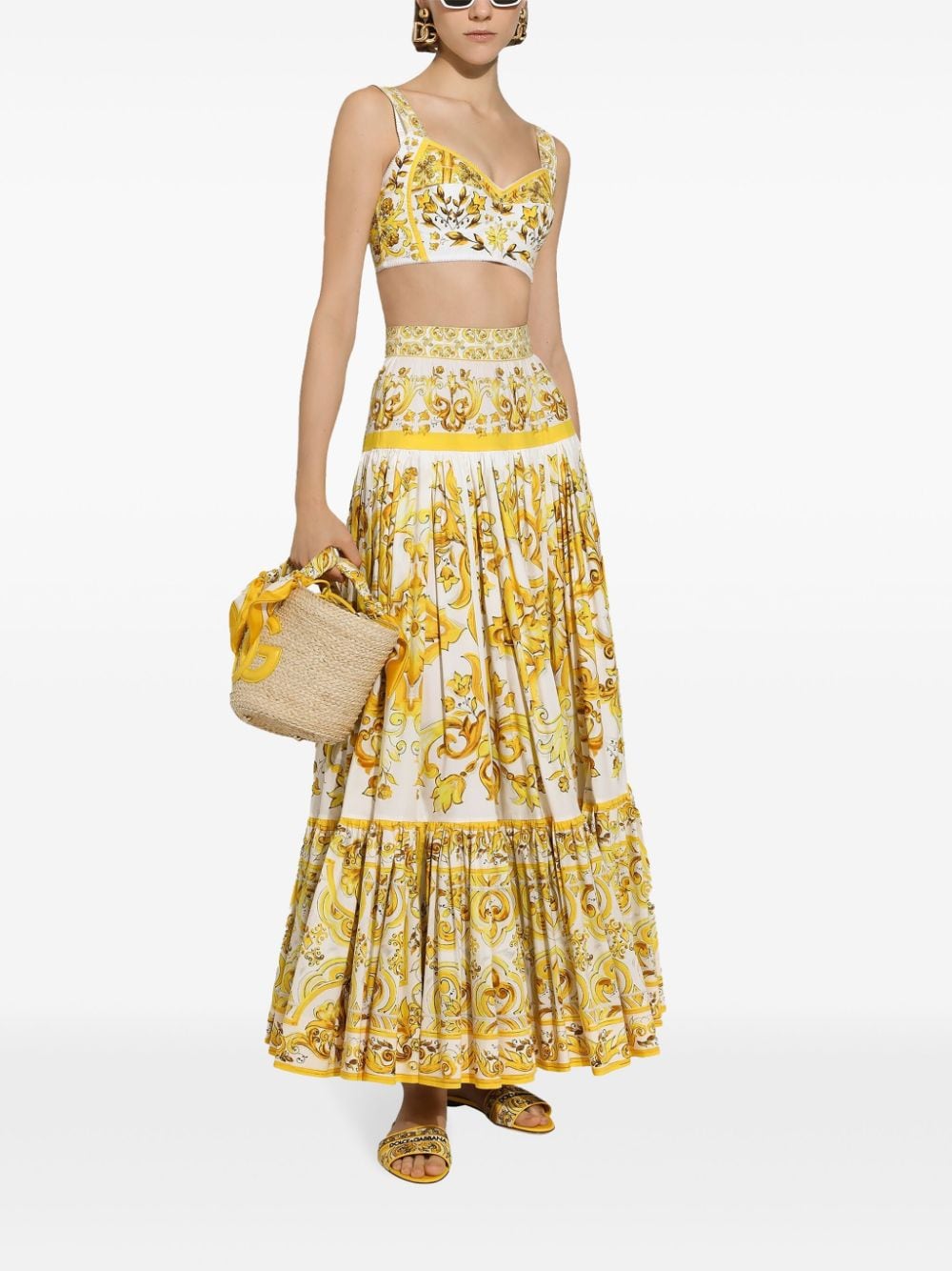 DOLCE & GABBANA Majolica Pleated Cotton Skirt