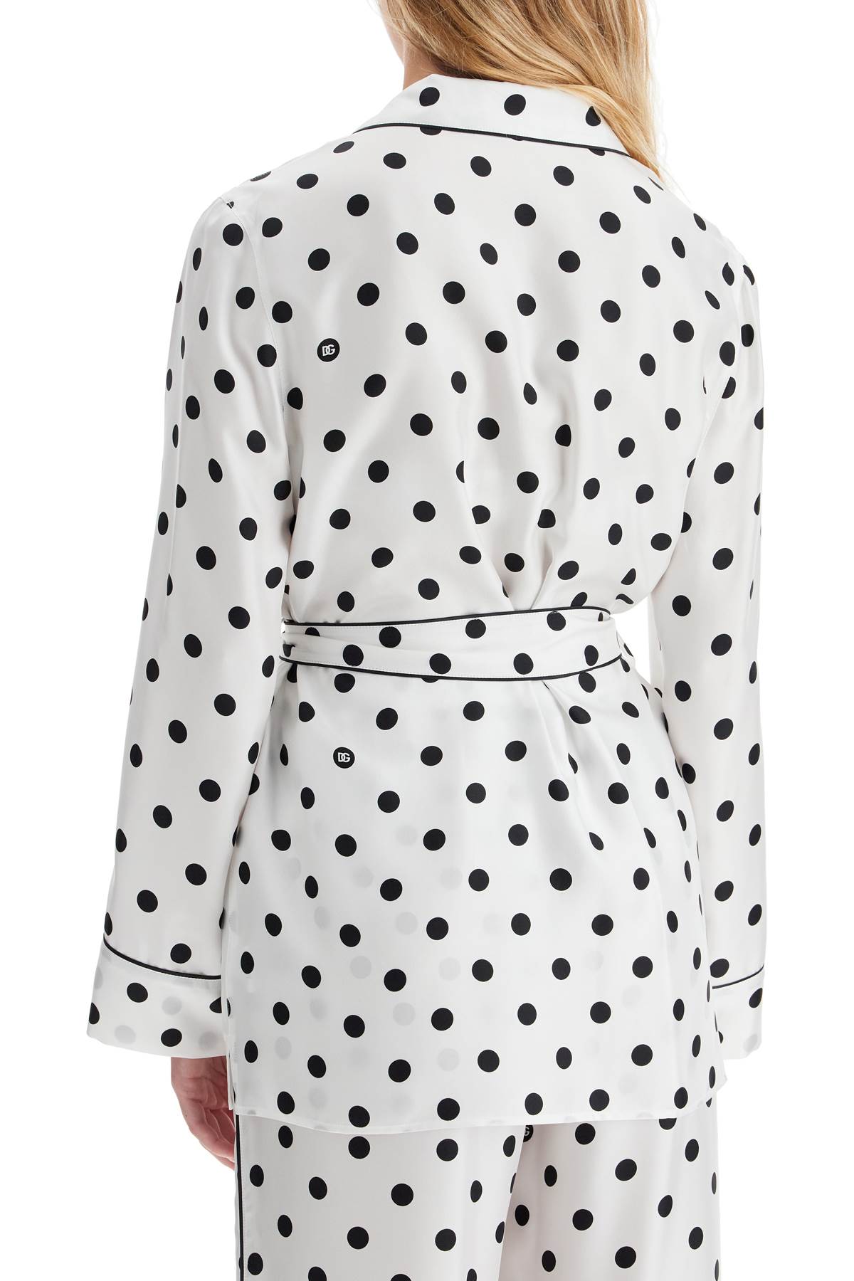 DOLCE & GABBANA Chic Polka-Dot Silk Pajama Blouse with Coordinated Waist Belt