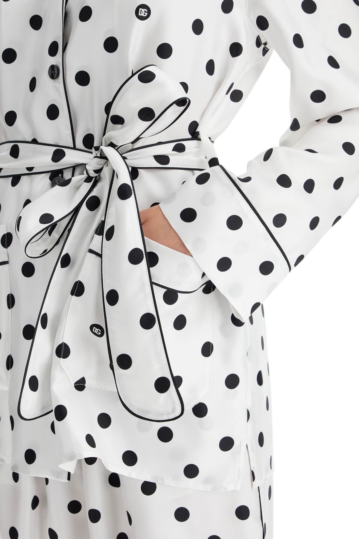 DOLCE & GABBANA Chic Polka-Dot Silk Pajama Blouse with Coordinated Waist Belt