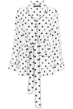 DOLCE & GABBANA Chic Polka-Dot Silk Pajama Blouse with Coordinated Waist Belt