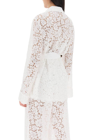 DOLCE & GABBANA White Lace Jacket with Waist Belt and Lapel Collar