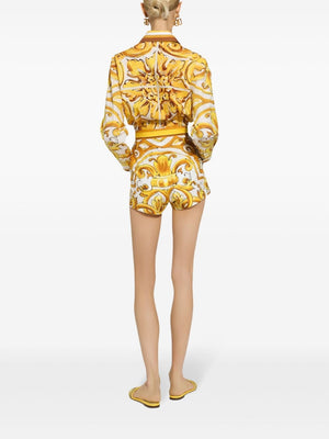 DOLCE & GABBANA Majolica Print Cropped Cotton Shirt