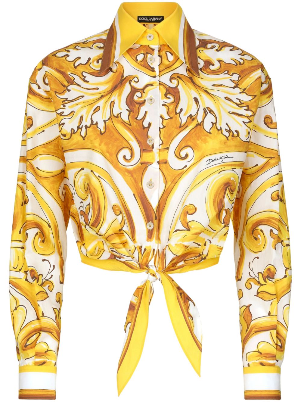 DOLCE & GABBANA Majolica Print Cropped Cotton Shirt