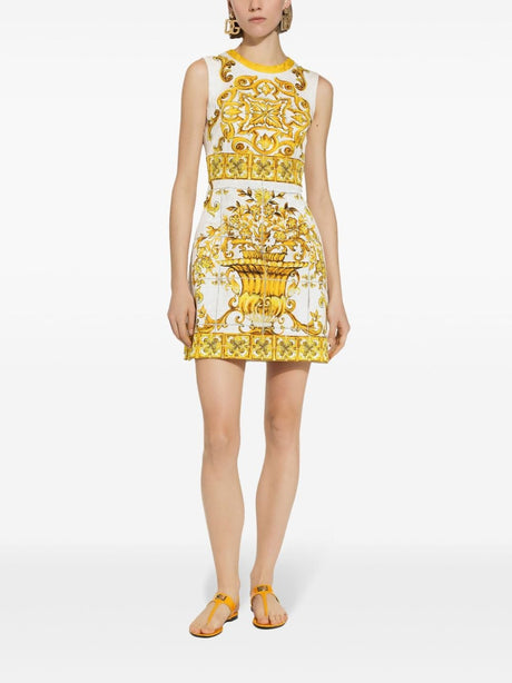 DOLCE & GABBANA Majolica Yellow Silk Mini Dress