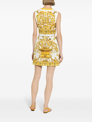 DOLCE & GABBANA Majolica Yellow Silk Mini Dress