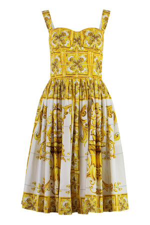 DOLCE & GABBANA Charming Maiolica Midi Dress with Sweetheart Neckline