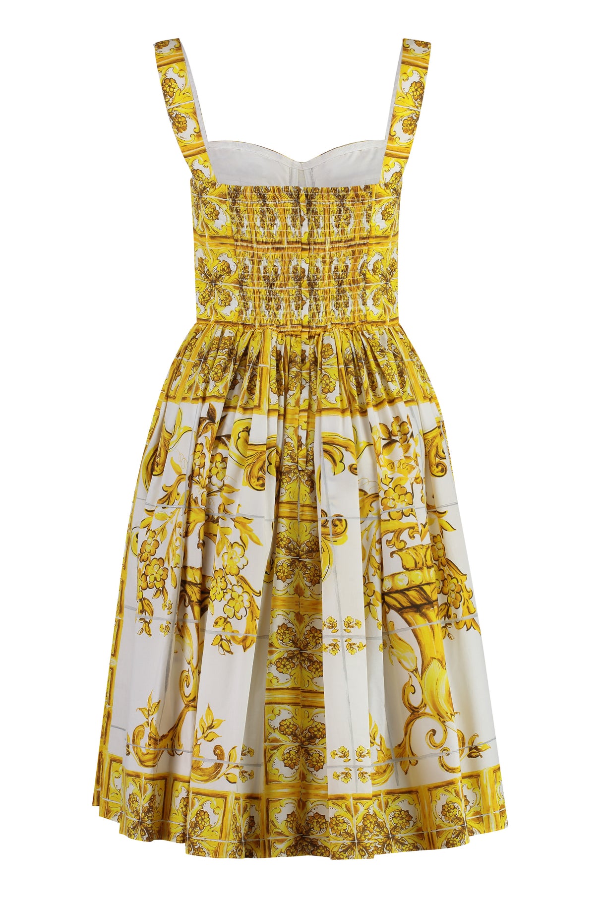 DOLCE & GABBANA Charming Maiolica Midi Dress with Sweetheart Neckline