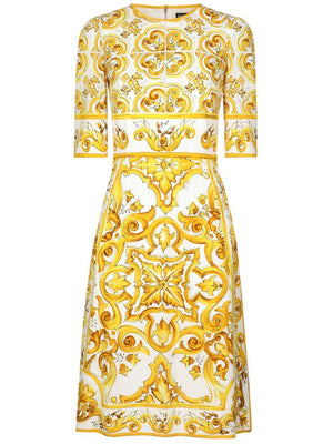 DOLCE & GABBANA Elegant Printed Silk Mini Dress with Side Slits