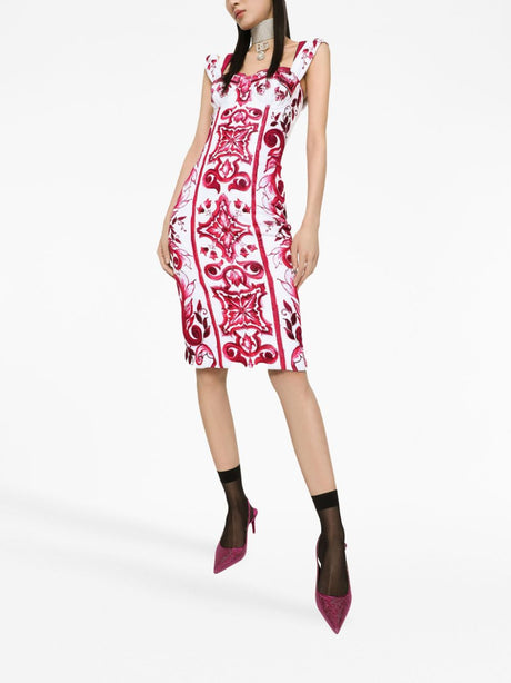 DOLCE & GABBANA Sweetheart Neck Sleeveless Printed Dress