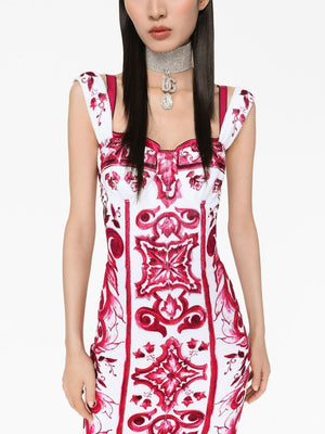 DOLCE & GABBANA Sweetheart Neck Sleeveless Printed Dress