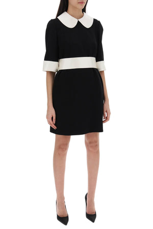 DOLCE & GABBANA Short Wool Crepe Dress with Satin Finishes and Peter Pan Collar