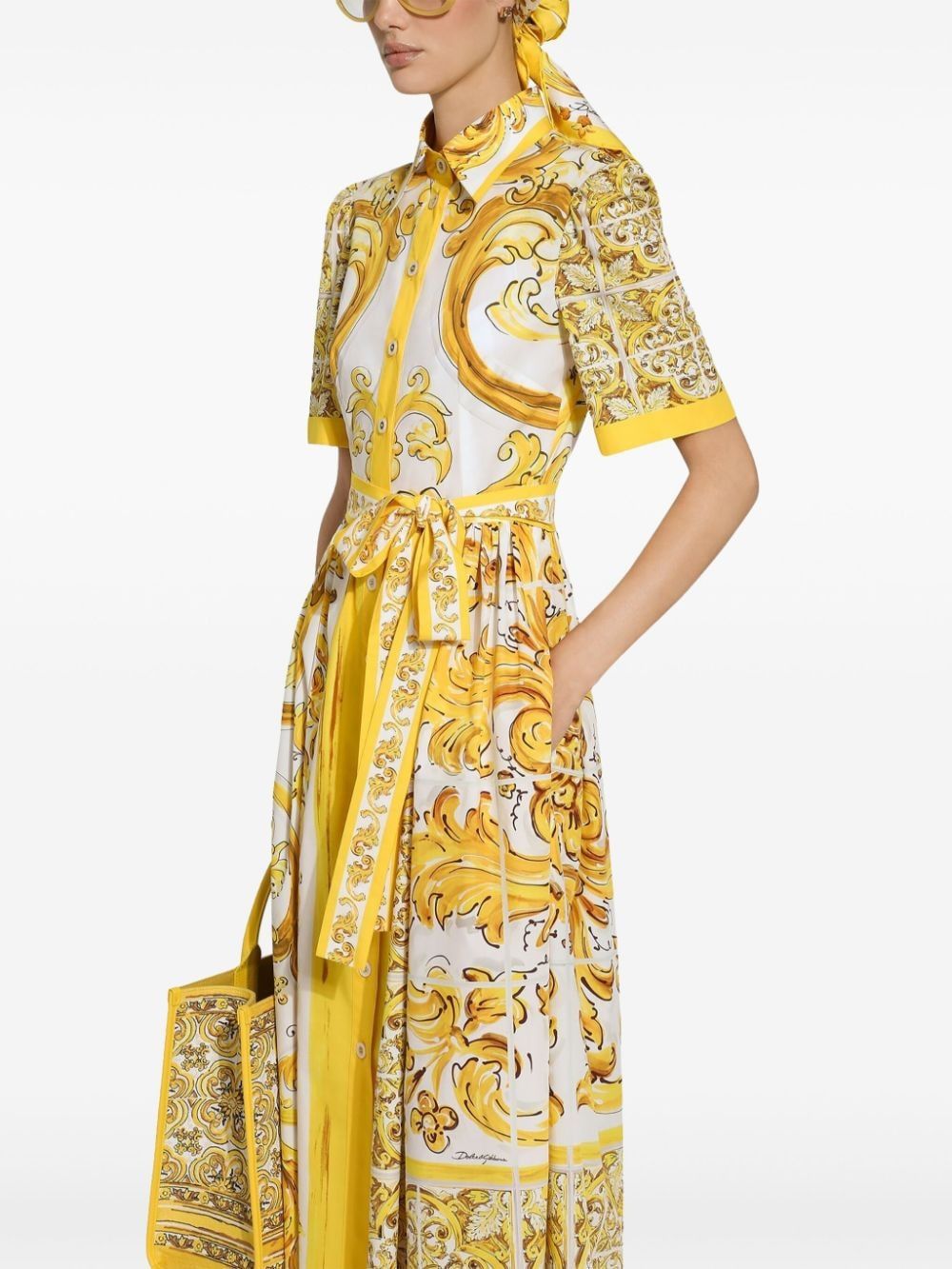 DOLCE & GABBANA Majolica Print Cotton Shirt Dress