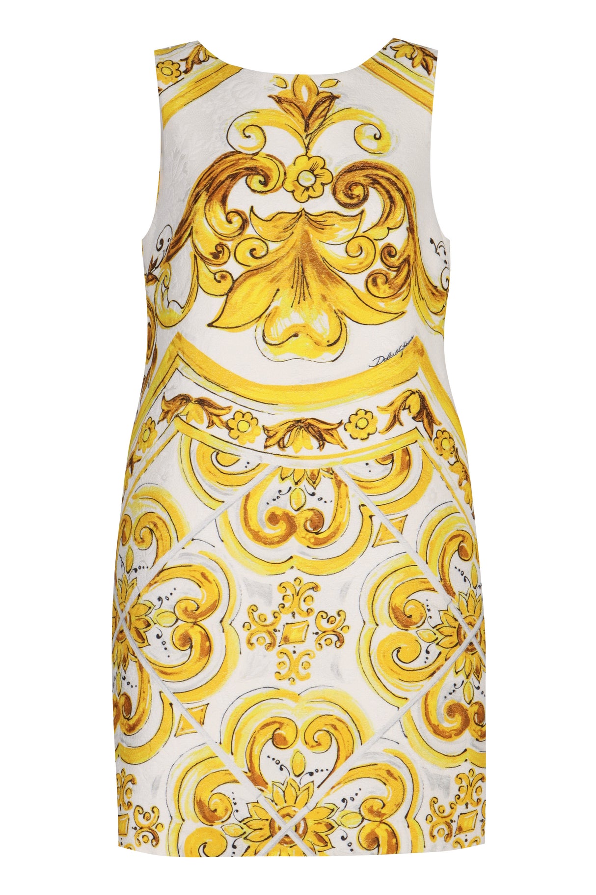 DOLCE & GABBANA Elegant Brocade Mini Dress with Maiolica Print