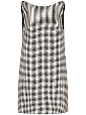 DOLCE & GABBANA Virgin Wool Dress with Open Back and Houndstooth Pattern