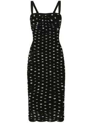 DOLCE & GABBANA Elegant Black Straps Mini Dress with Playful White Polka Dots