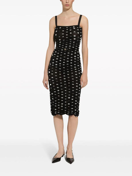 DOLCE & GABBANA Elegant Black Straps Mini Dress with Playful White Polka Dots