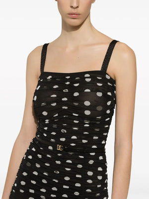 DOLCE & GABBANA Elegant Black Polka Dot Midi Dress