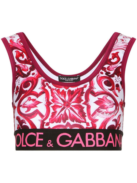 DOLCE & GABBANA Majestic Maiolica Print Crop Top