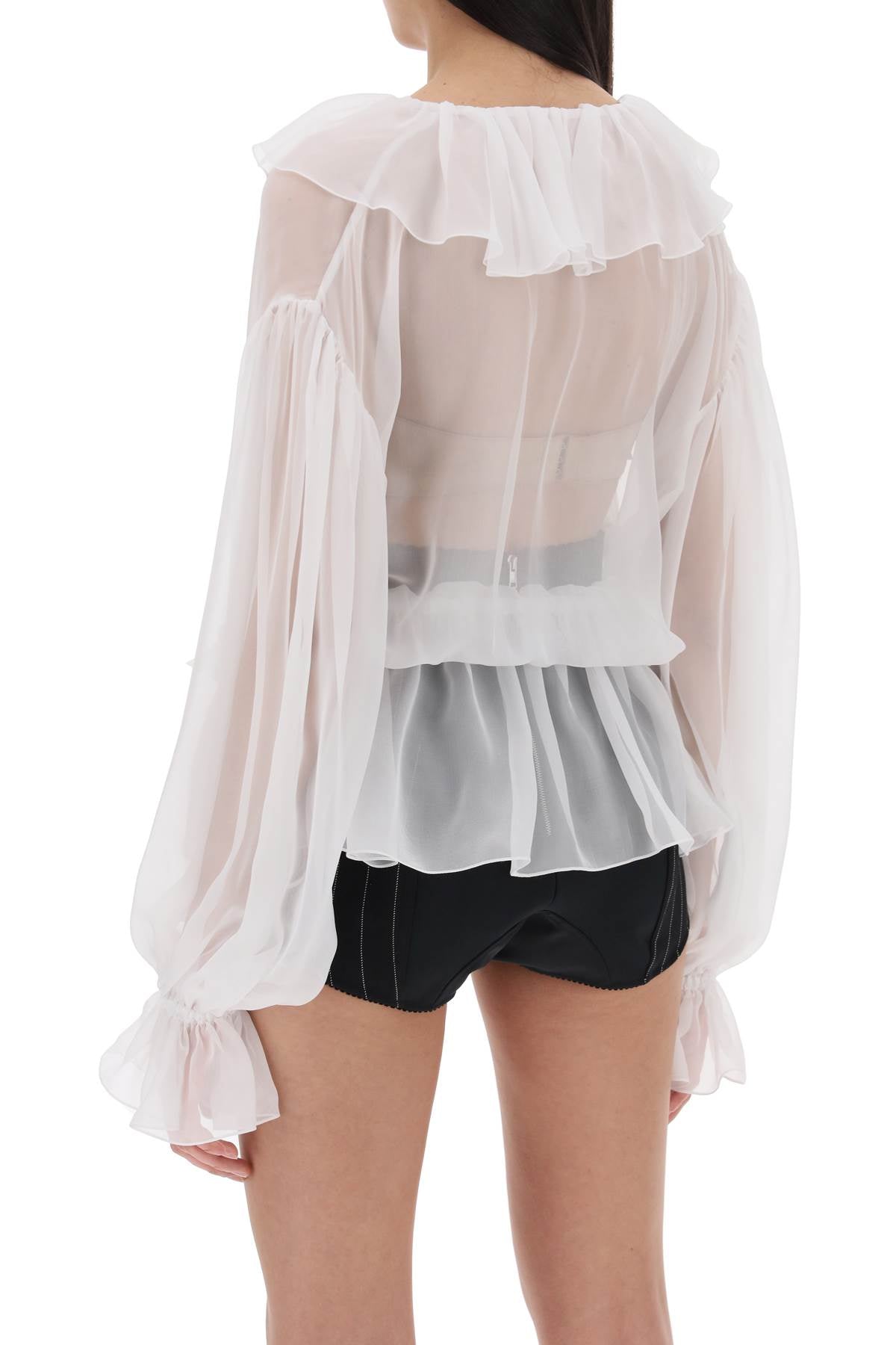 DOLCE & GABBANA Sheer White Silk Chiffon Blouse with Ruffles - Women's Top