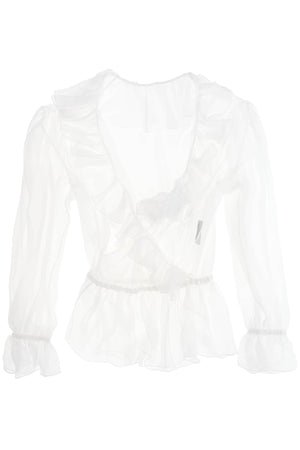 DOLCE & GABBANA Sheer White Silk Chiffon Blouse with Ruffles - Women's Top