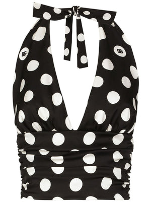 DOLCE & GABBANA Chic Polka Dot Silk Halter Top