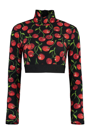 DOLCE & GABBANA Colorful All Over Print Long Sleeve Crop Top for Women