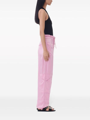 GANNI Washed Satin Pink Pants for Women - FW24 Collection