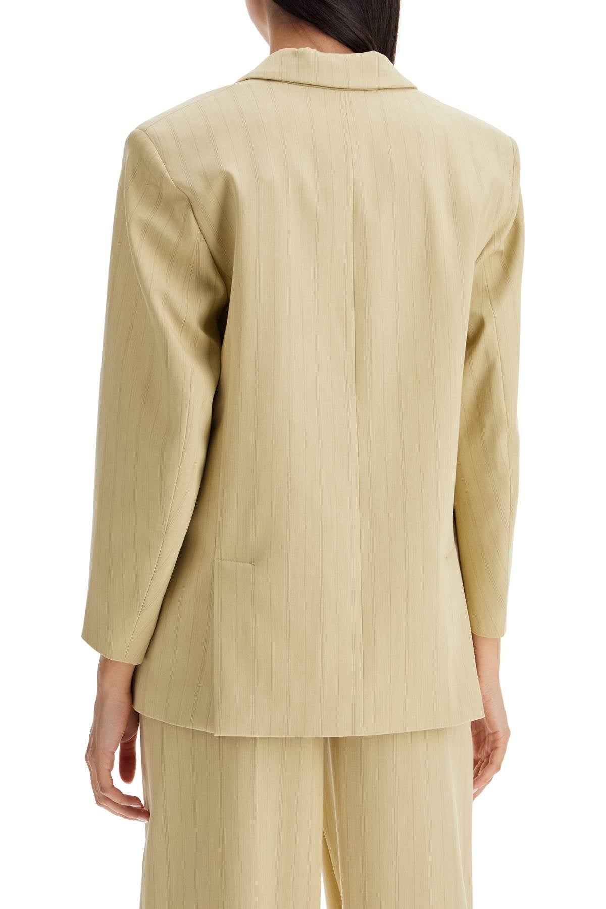 GANNI Contemporary Striped Twill Blazer with Padded Shoulders