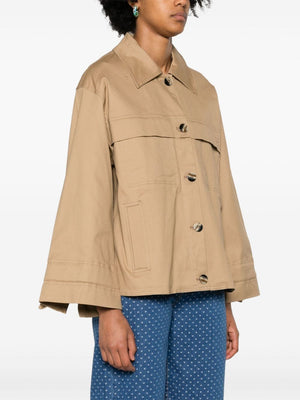 GANNI Chic Herringbone Canvas Jacket in Ocre