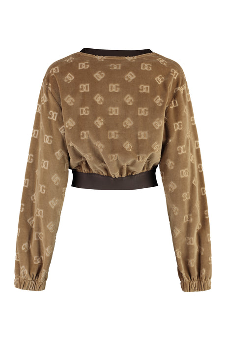 DOLCE & GABBANA Chenille Logo Sweatshirt with All-Over Jacquard Print, Elastic Band and Rich Blend Fabric