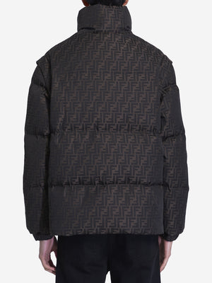 FENDI Men's FF Jacquard Nylon Puffer Jacket with Detachable Sleeves